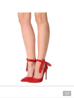 SCHUTZ Delza Red Suede Pointed Toe Stiletto Heels with Ankle Tie